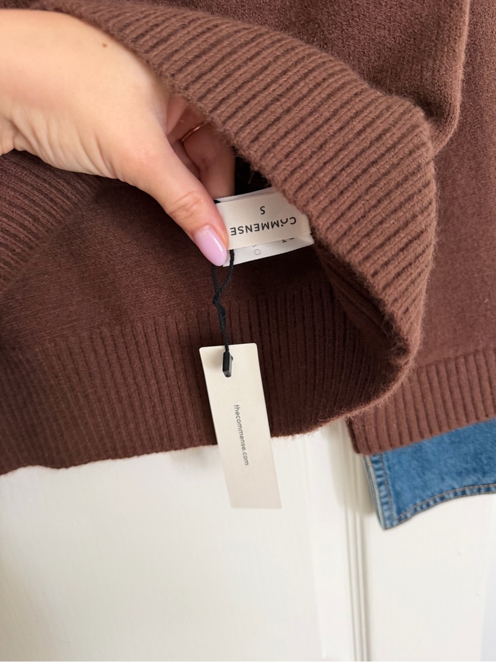NWT 2-in-1 Panel Lapel Sweater - Brown with Denim Trim - Picture 7 of 7